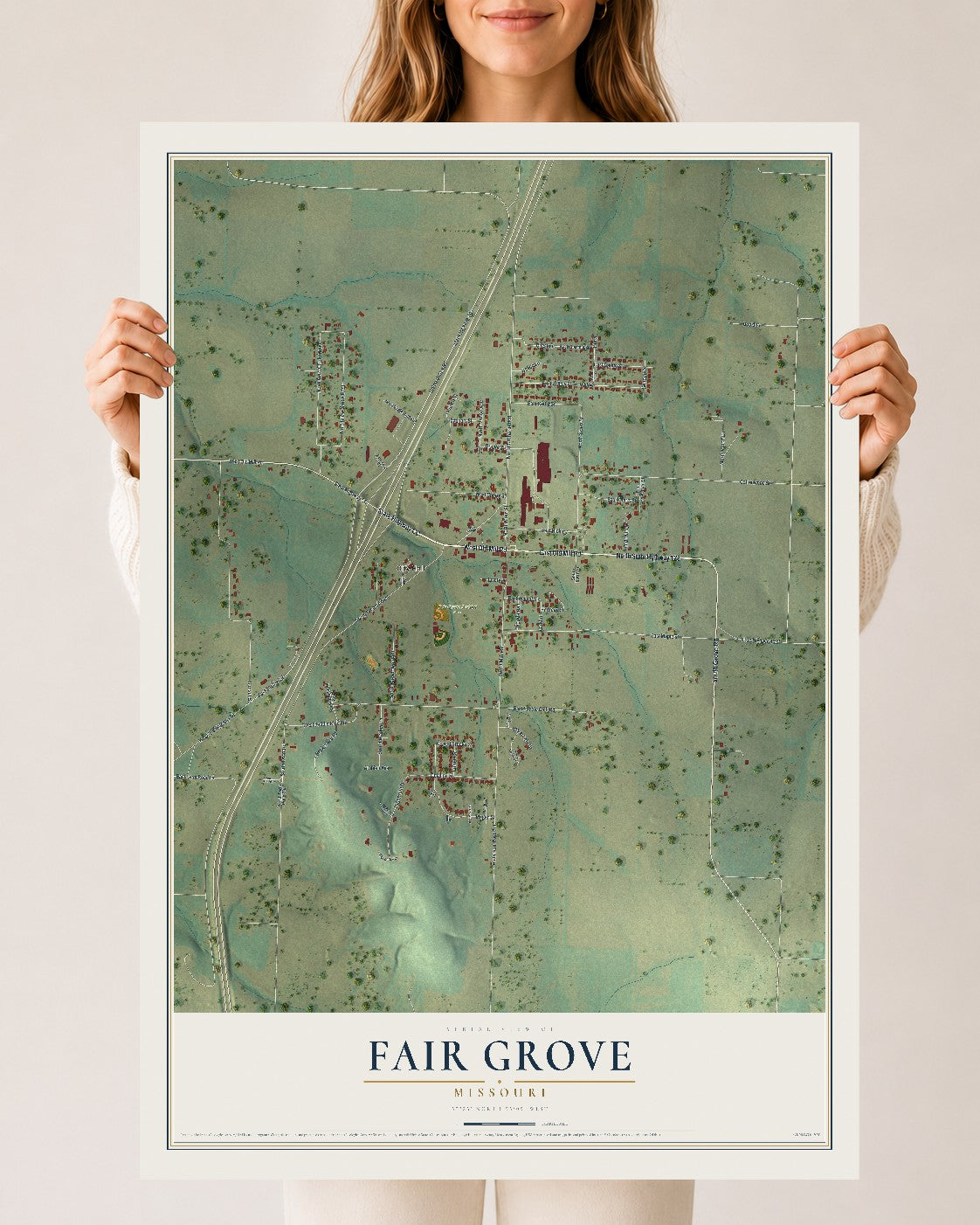 Map of Fair Grove, Missouri, 24 x 36 inch unframed archival matte print