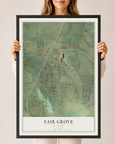 Map of Fair Grove, Missouri, 24 x 36 inch print in a black wood frame