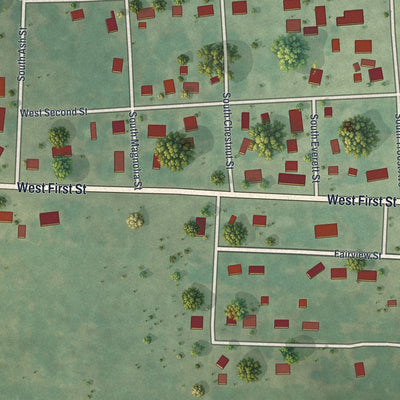 Second close-up of the map of Fair Play, Missouri print showing more streets and buildings