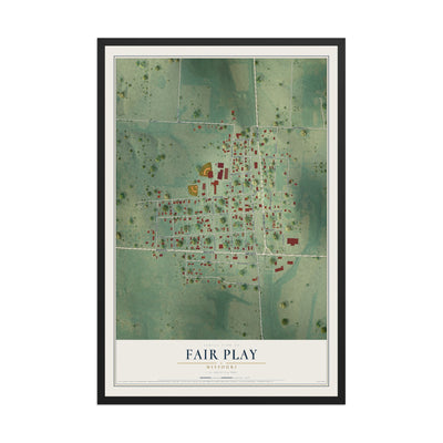 Map of Fair Play, Missouri, 12 x 18 inch print in a black wood frame
