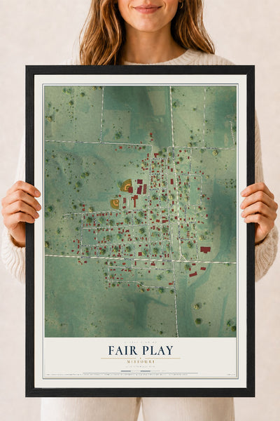 Map of Fair Play, Missouri, 18 x 24 inch print in a black wood frame