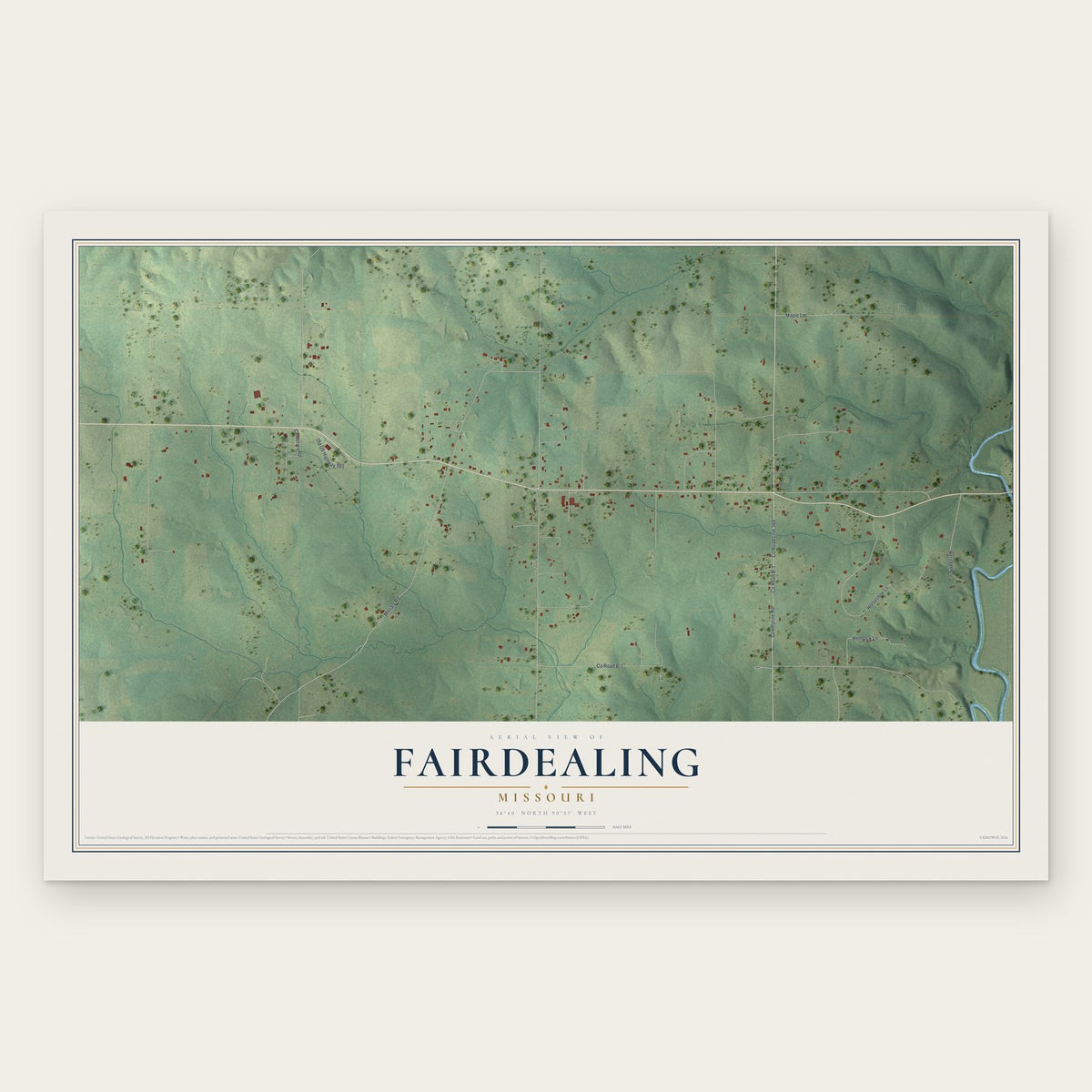 Fairdealing, Missouri map print, the full design