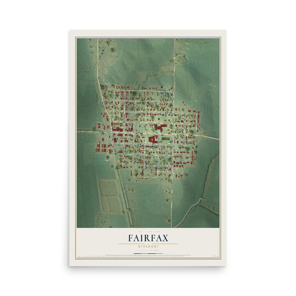 Map of Fairfax, Missouri, 12 x 18 inch unframed archival matte print