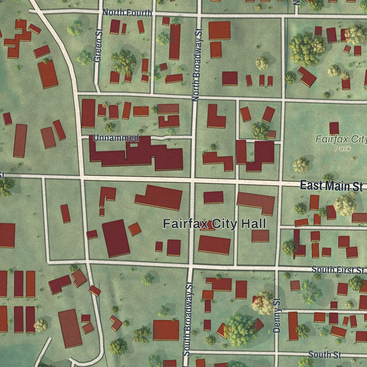 Second close-up of the map of Fairfax, Missouri print showing more streets and buildings