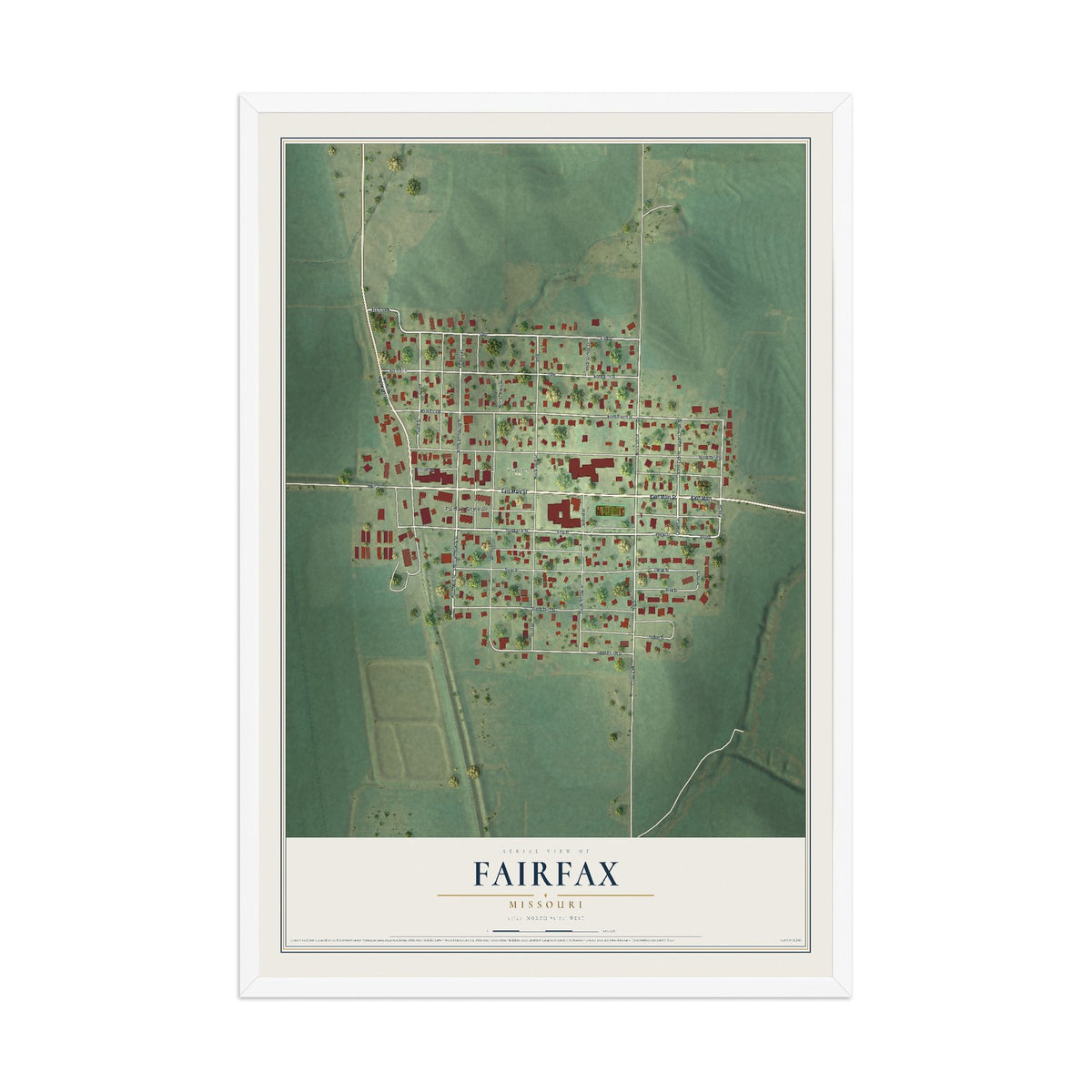 Map of Fairfax, Missouri, 12 x 18 inch print in a white wood frame