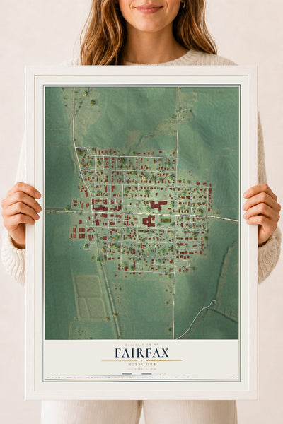 Map of Fairfax, Missouri, 18 x 24 inch print in a white wood frame
