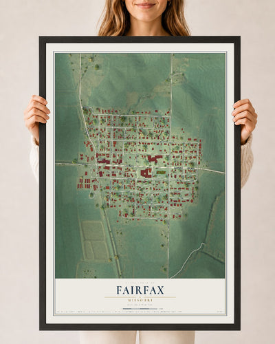 Map of Fairfax, Missouri, 24 x 36 inch print in a black wood frame