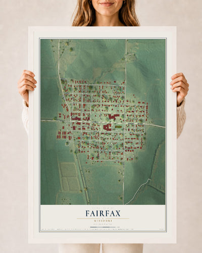 Map of Fairfax, Missouri, 24 x 36 inch print in a white wood frame