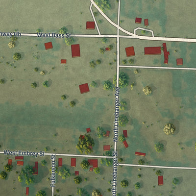 Second close-up of the map of Fairview, Missouri print showing more streets and buildings