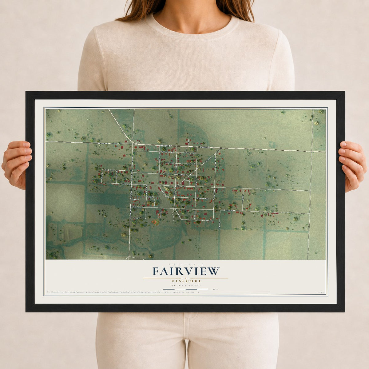 Map of Fairview, Missouri, 12 x 18 inch print in a black wood frame