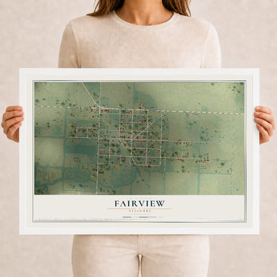 Map of Fairview, Missouri, 12 x 18 inch print in a white wood frame