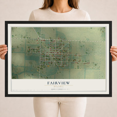 Map of Fairview, Missouri, 18 x 24 inch print in a black wood frame
