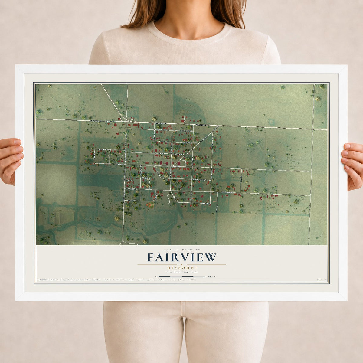 Map of Fairview, Missouri, 18 x 24 inch print in a white wood frame