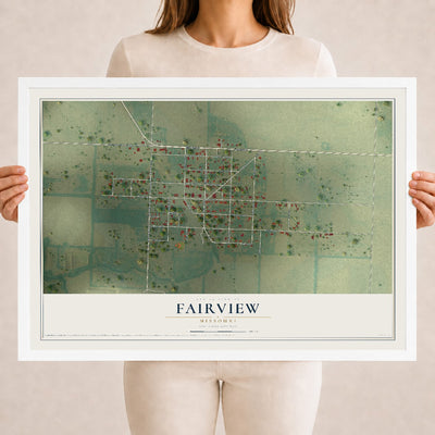 Map of Fairview, Missouri, 18 x 24 inch print in a white wood frame