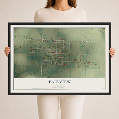 Map of Fairview, Missouri, 24 x 36 inch print in a black wood frame