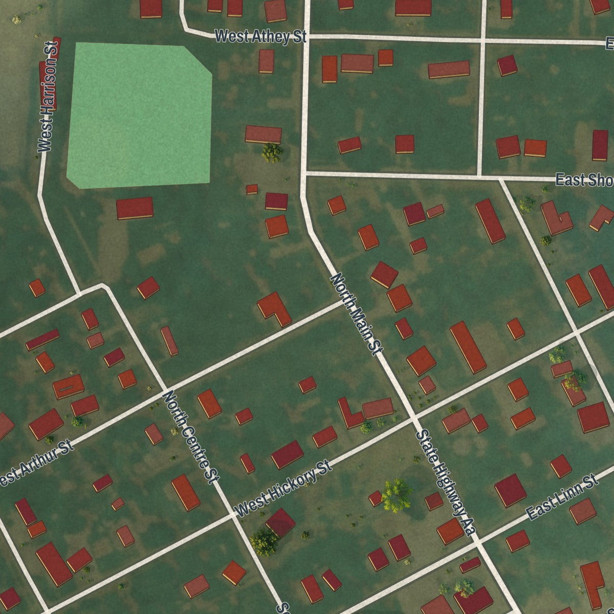 Close-up of the map of Farber, Missouri print showing street and building detail
