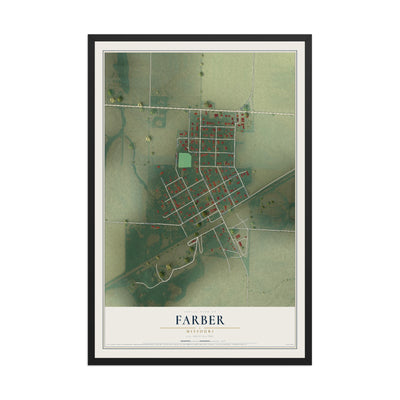 Map of Farber, Missouri, 12 x 18 inch print in a black wood frame