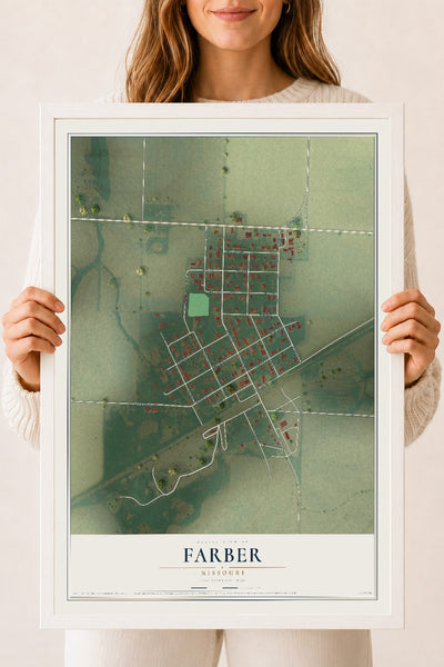 Map of Farber, Missouri, 18 x 24 inch print in a white wood frame