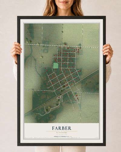 Map of Farber, Missouri, 24 x 36 inch print in a black wood frame