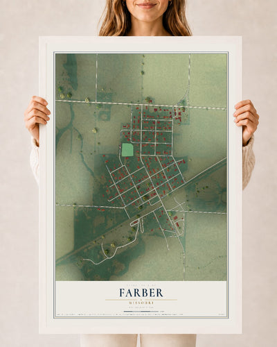 Map of Farber, Missouri, 24 x 36 inch print in a white wood frame