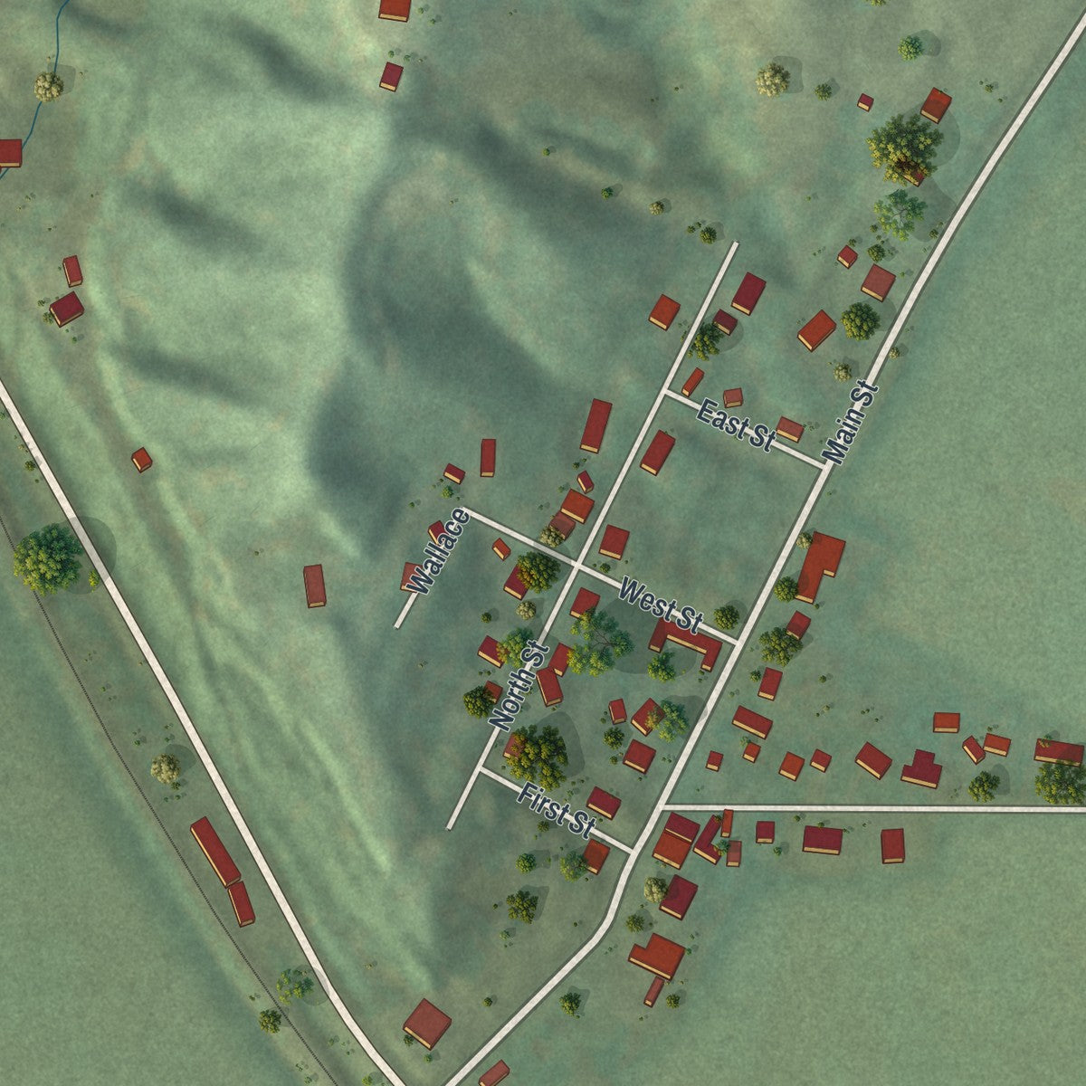 Close-up of the map of Farley, Missouri print showing street and building detail