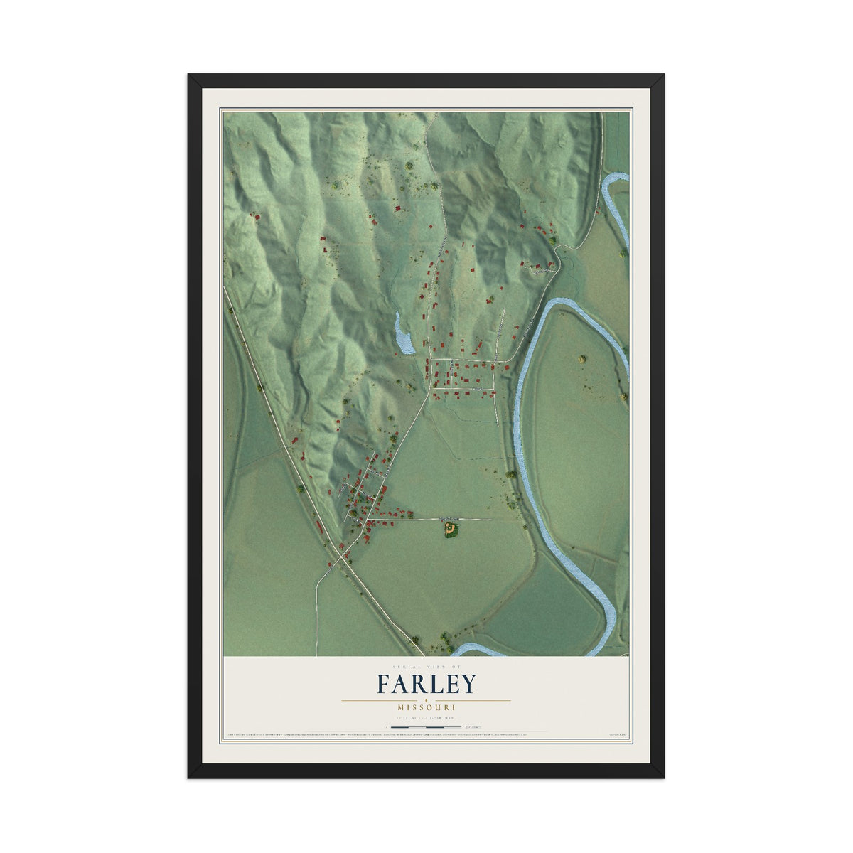 Map of Farley, Missouri, 12 x 18 inch print in a black wood frame