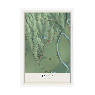 Map of Farley, Missouri, 12 x 18 inch print in a white wood frame