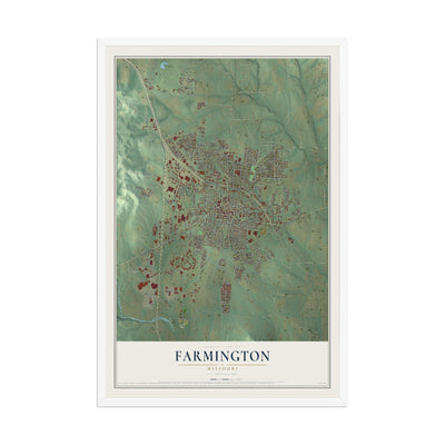Map of Farmington, Missouri, 12 x 18 inch print in a white wood frame