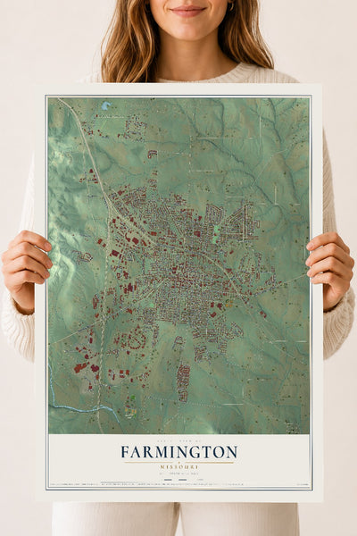 Map of Farmington, Missouri, 18 x 24 inch unframed archival matte print