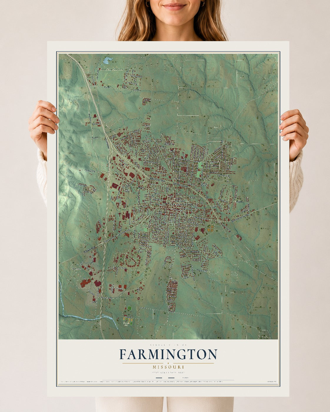 Map of Farmington, Missouri, 24 x 36 inch unframed archival matte print