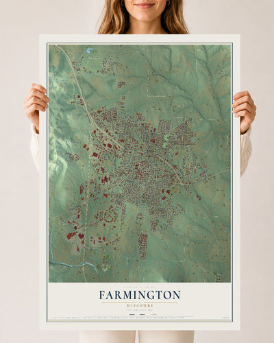 Map of Farmington, Missouri, 24 x 36 inch unframed archival matte print