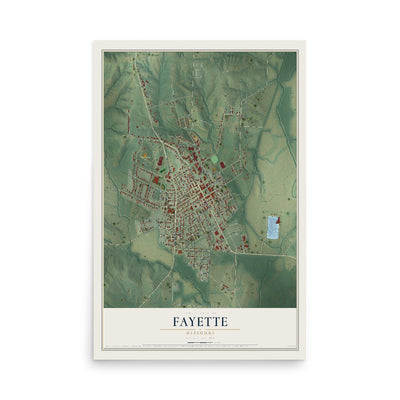 Map of Fayette, Missouri, 12 x 18 inch unframed archival matte print