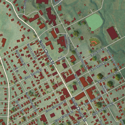 Close-up of the map of Fayette, Missouri print showing street and building detail
