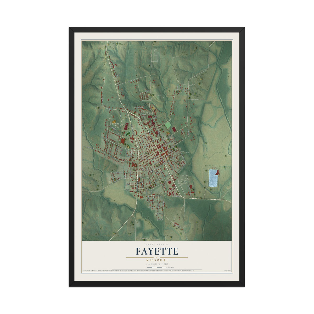 Map of Fayette, Missouri, 12 x 18 inch print in a black wood frame