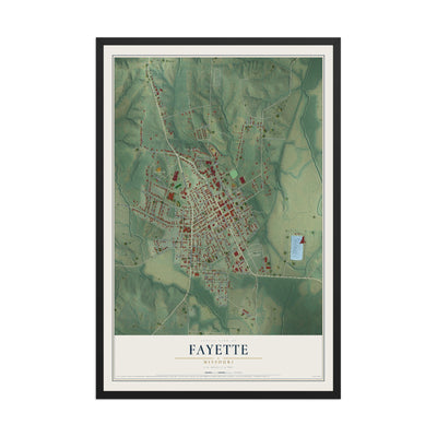 Map of Fayette, Missouri, 12 x 18 inch print in a black wood frame