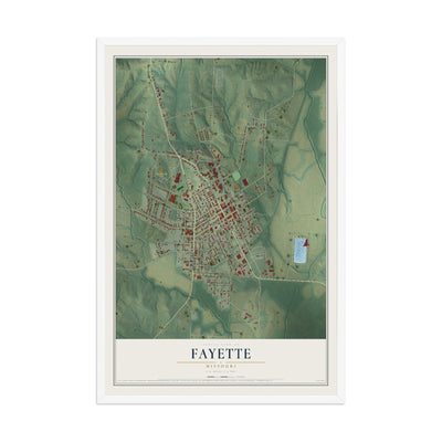 Map of Fayette, Missouri, 12 x 18 inch print in a white wood frame