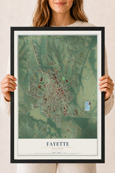 Map of Fayette, Missouri, 18 x 24 inch print in a black wood frame