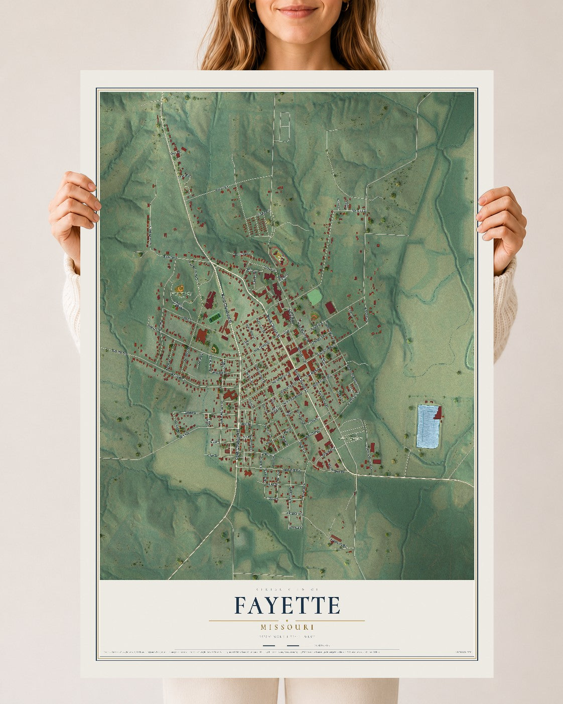 Map of Fayette, Missouri, 24 x 36 inch unframed archival matte print