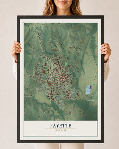 Map of Fayette, Missouri, 24 x 36 inch print in a black wood frame