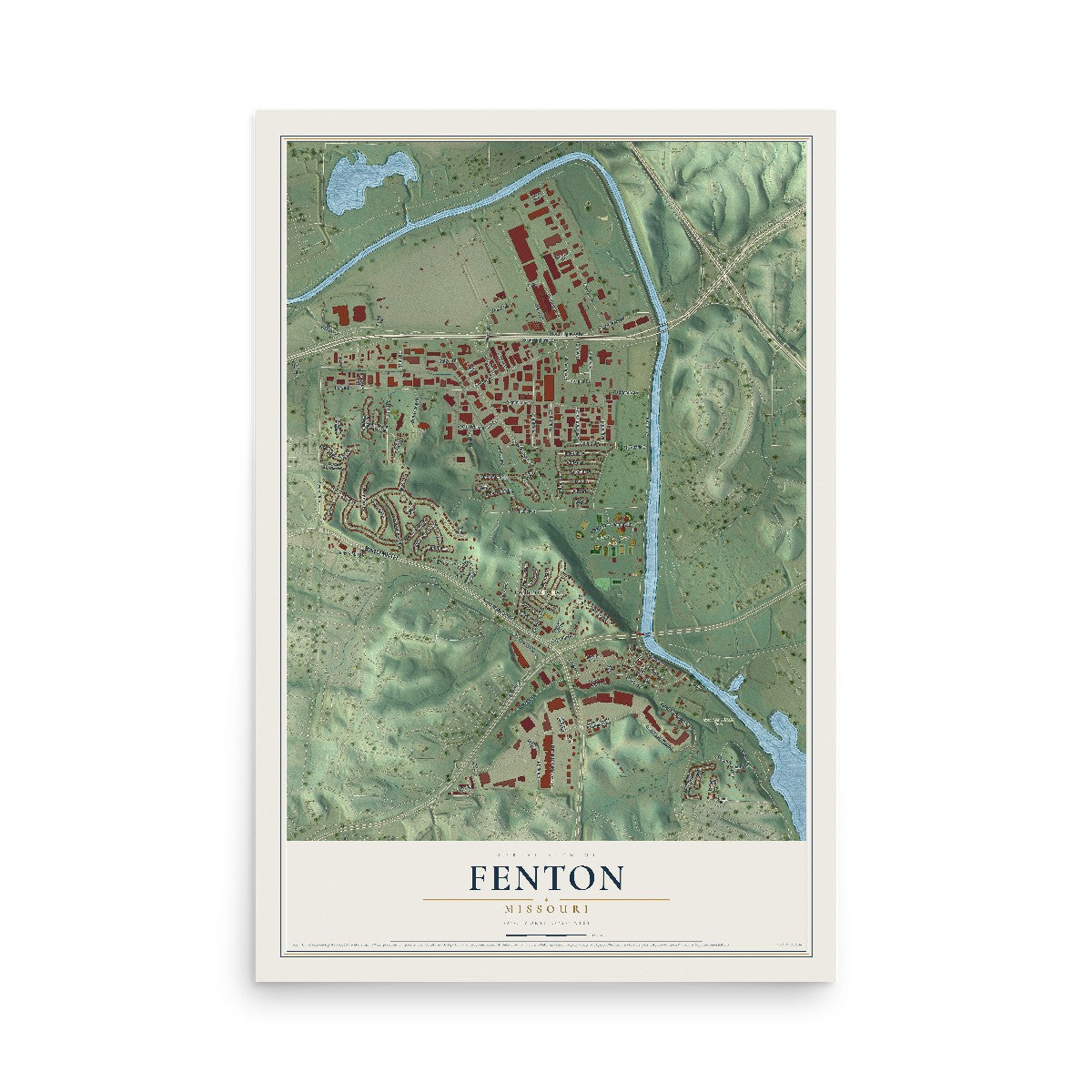 Map of Fenton, Missouri, 12 x 18 inch unframed archival matte print
