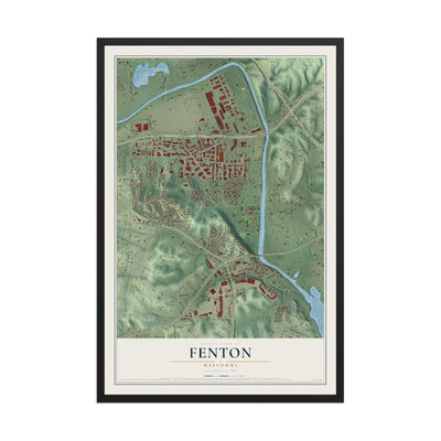 Map of Fenton, Missouri, 12 x 18 inch print in a black wood frame