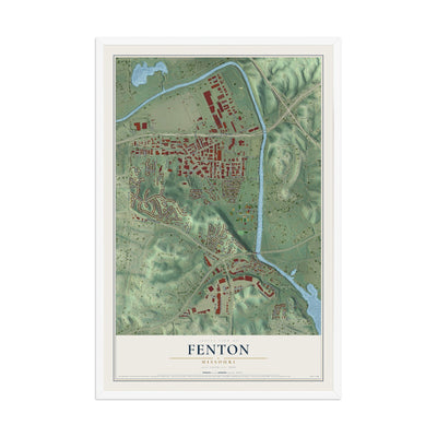 Map of Fenton, Missouri, 12 x 18 inch print in a white wood frame