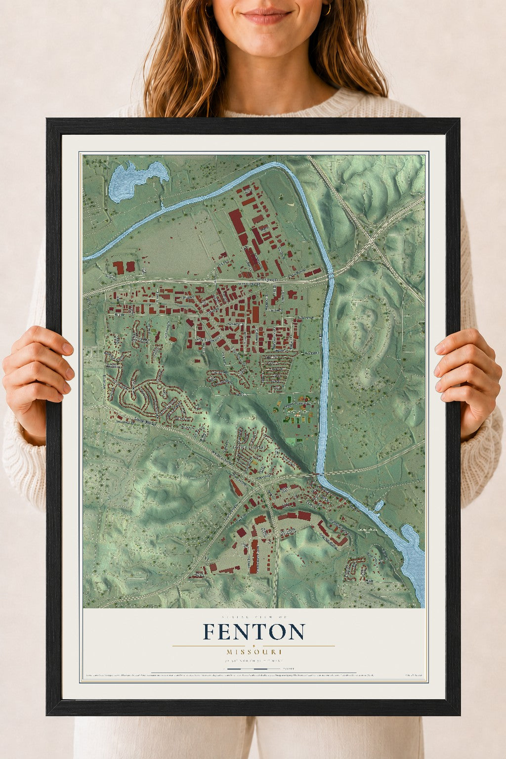 Map of Fenton, Missouri, 18 x 24 inch print in a black wood frame