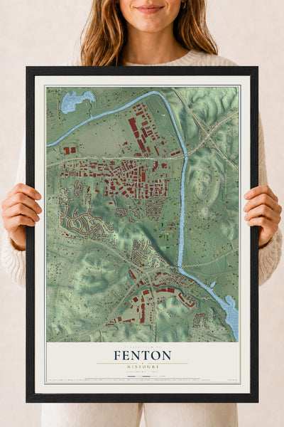 Map of Fenton, Missouri, 18 x 24 inch print in a black wood frame