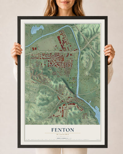 Map of Fenton, Missouri, 24 x 36 inch print in a black wood frame