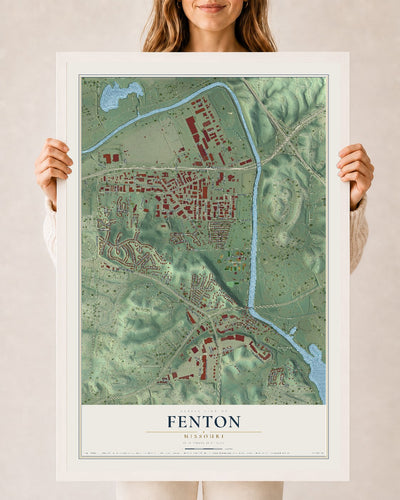 Map of Fenton, Missouri, 24 x 36 inch print in a white wood frame