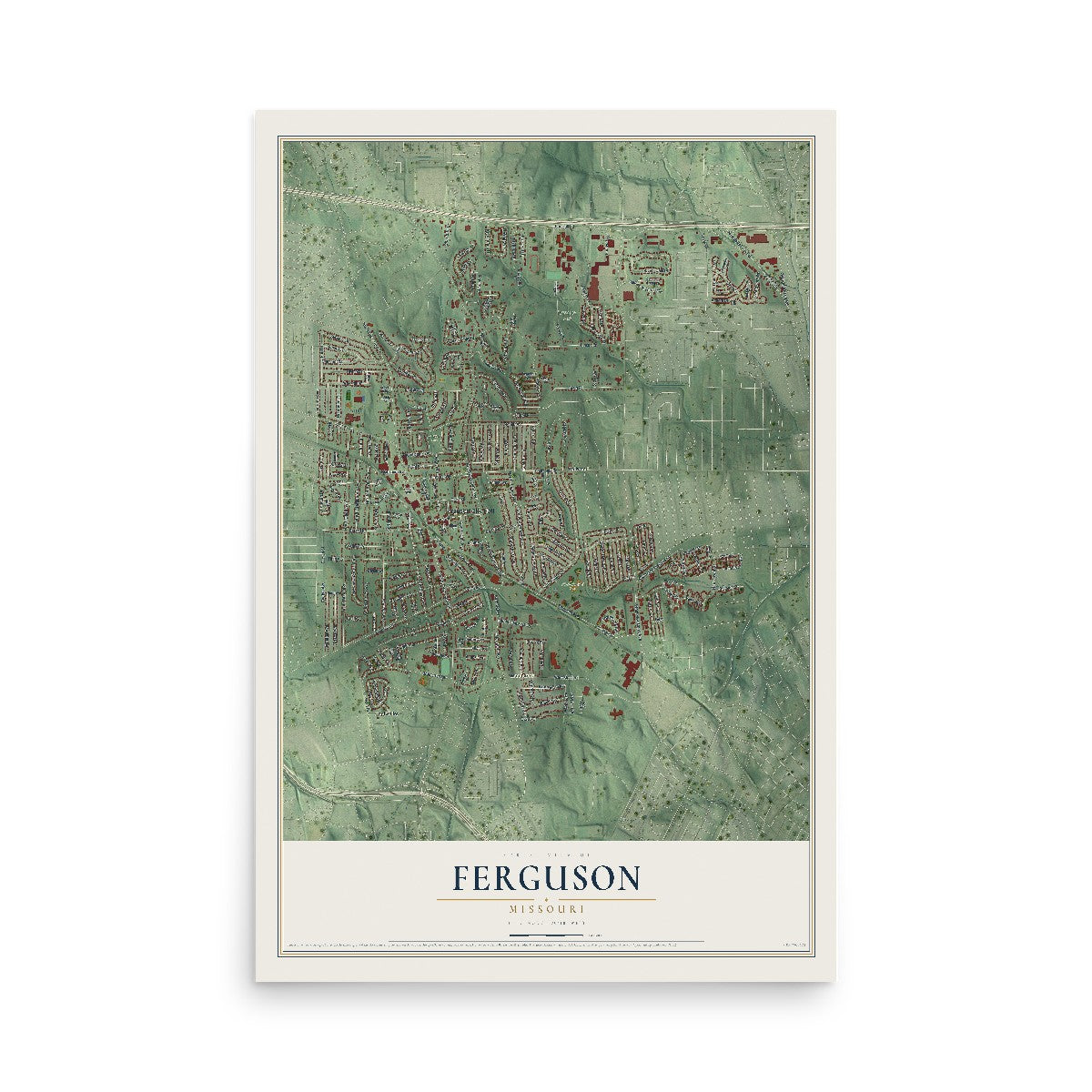 Map of Ferguson, Missouri, 12 x 18 inch unframed archival matte print