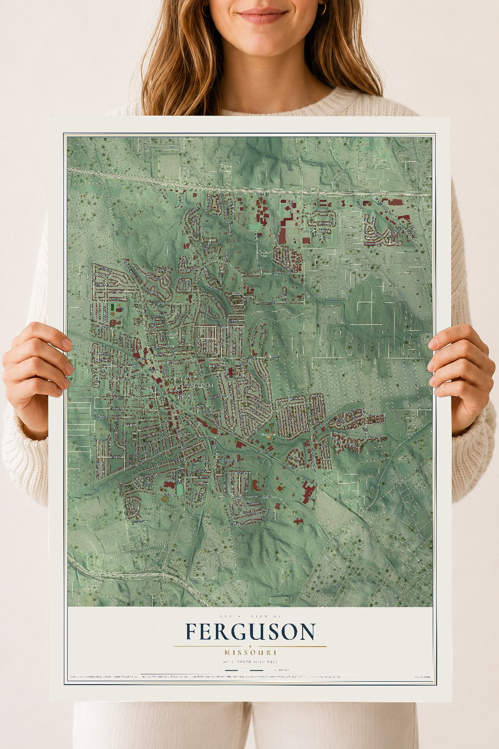 Map of Ferguson, Missouri, 18 x 24 inch unframed archival matte print