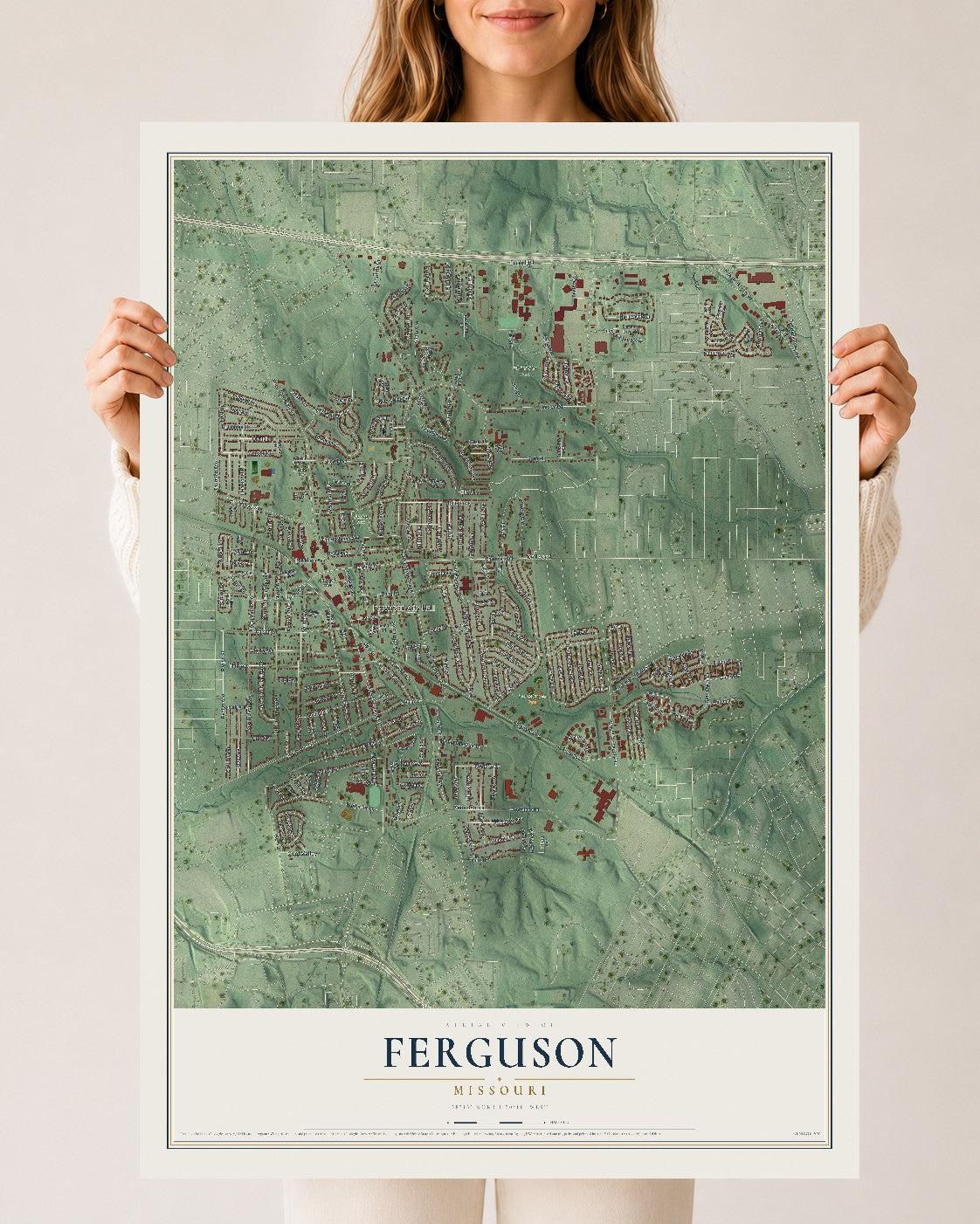 Map of Ferguson, Missouri, 24 x 36 inch unframed archival matte print