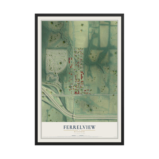 Map of Ferrelview, Missouri, 12 x 18 inch print in a black wood frame